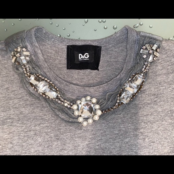 D&G Dolce & Gabbana Pearl Jeweled T-Shirt Size 36 - Picture 3 of 10